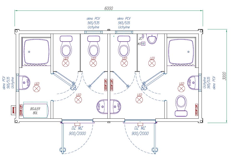 kontener wc - szkic z projektem